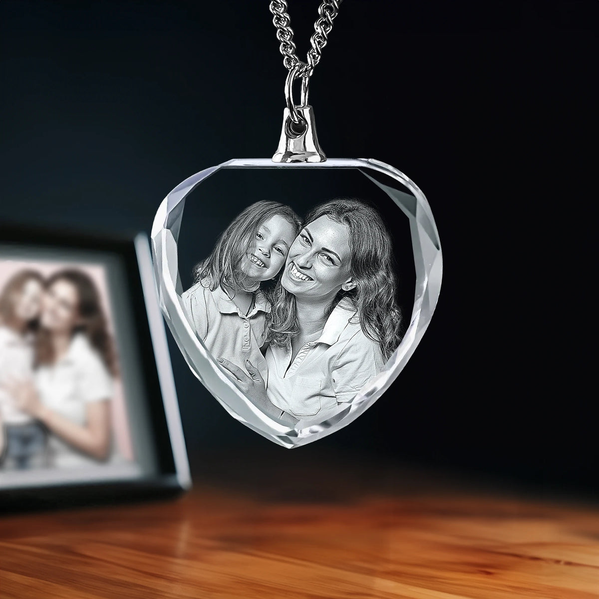 2D Crystal Photo Necklace - Heart