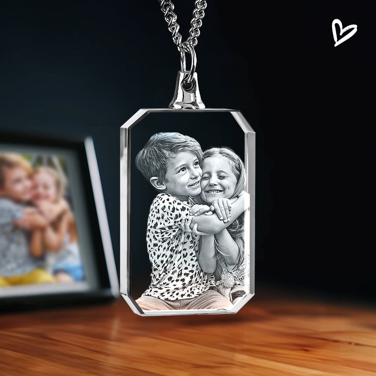 2D Crystal Photo Necklace - Rectangle