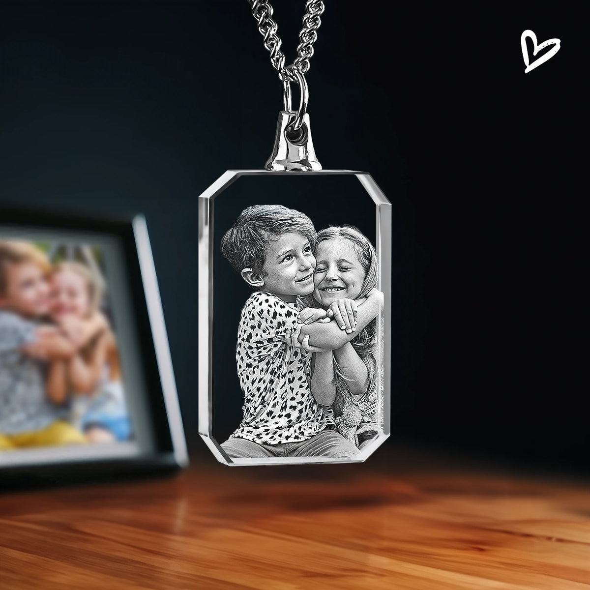 2D Crystal Photo Necklace - Rectangle