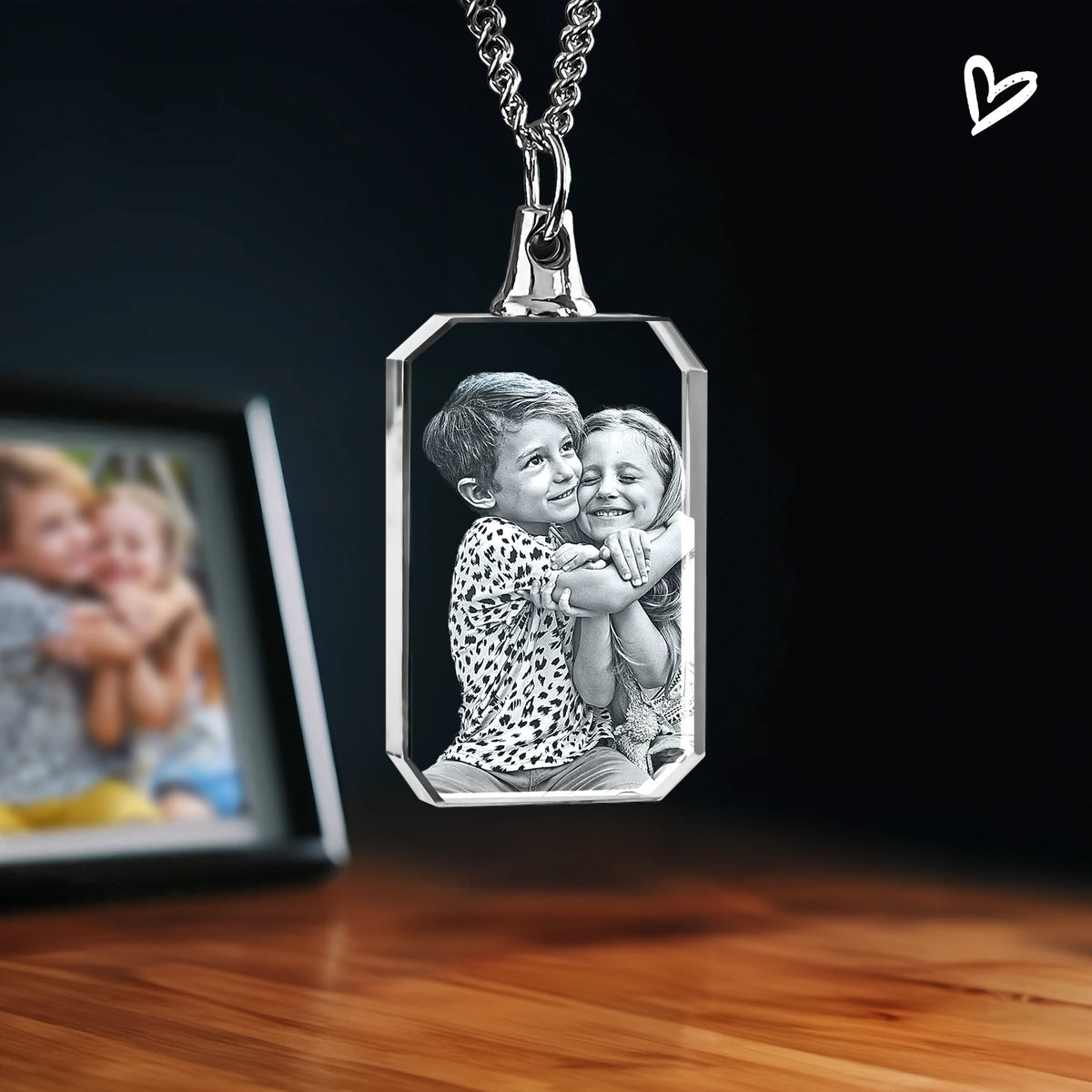 2D Crystal Photo Necklace - Rectangle