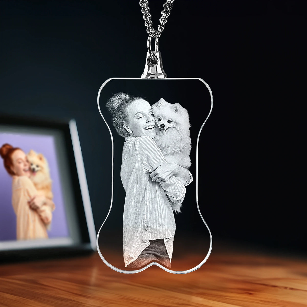 2D Crystal Photo Necklace - Bone