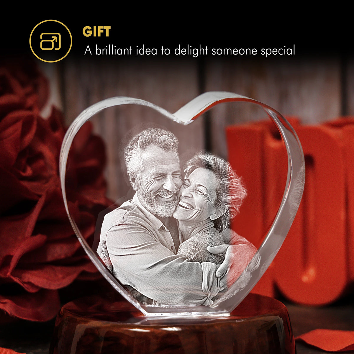 3D Wedding Engraving Crystal Gift - Heart