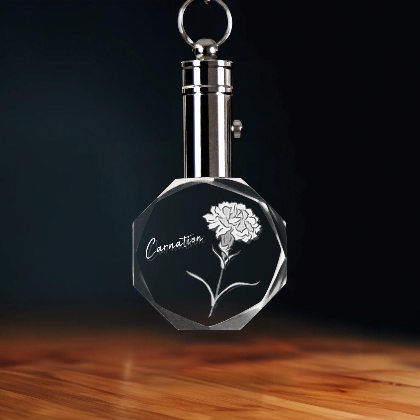 January Carnation Crystal Keychain - Octagon - Beyond Memories - 33021402