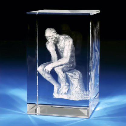 The Thinker Crystal Engraving - 3D Rectangle