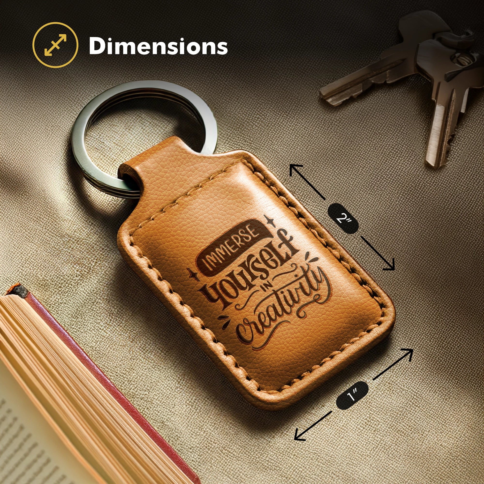 Leather Keychain - Natural - Red - Pink