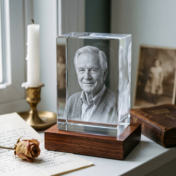 3D Crystal Memorial Photo Engraving, Rectangle | Beyond Memories