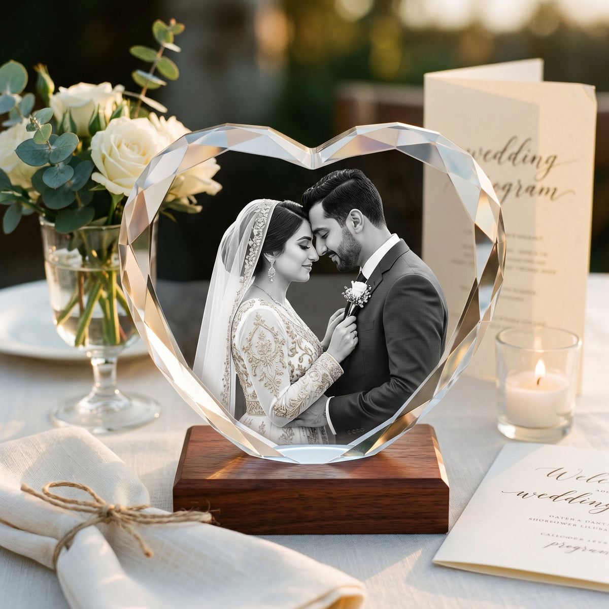 Multi-Faceted 3D Crystal Heart, Photo Engraved | Beyond Memories